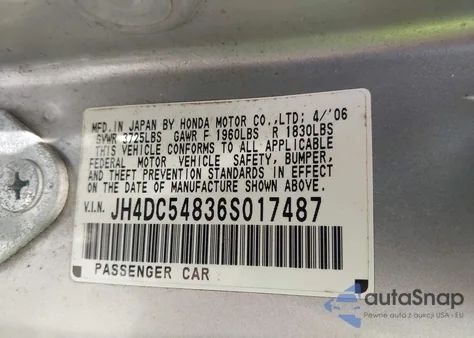 2006 Acura Rsx from USA, damaged, VIN JH4DC54836S017487